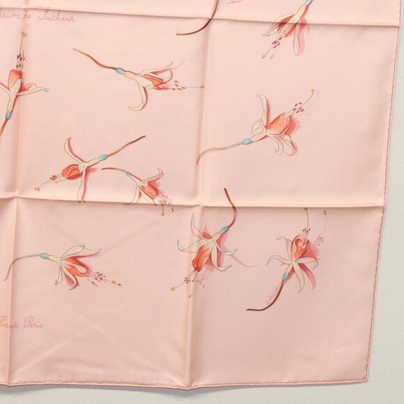 HERMES Carre 90 Scarf ""Fleurs De Fuchsia"" Silk Pink Auth am8730 - Picture 15 of 16